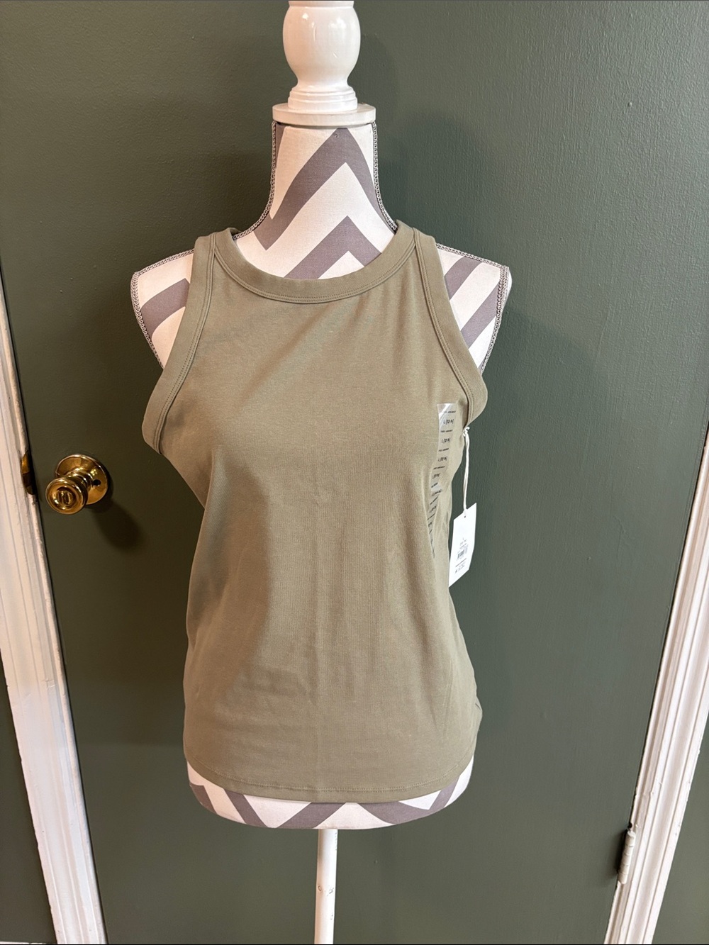 Sleeveless High-Neck Tank Top in Olive